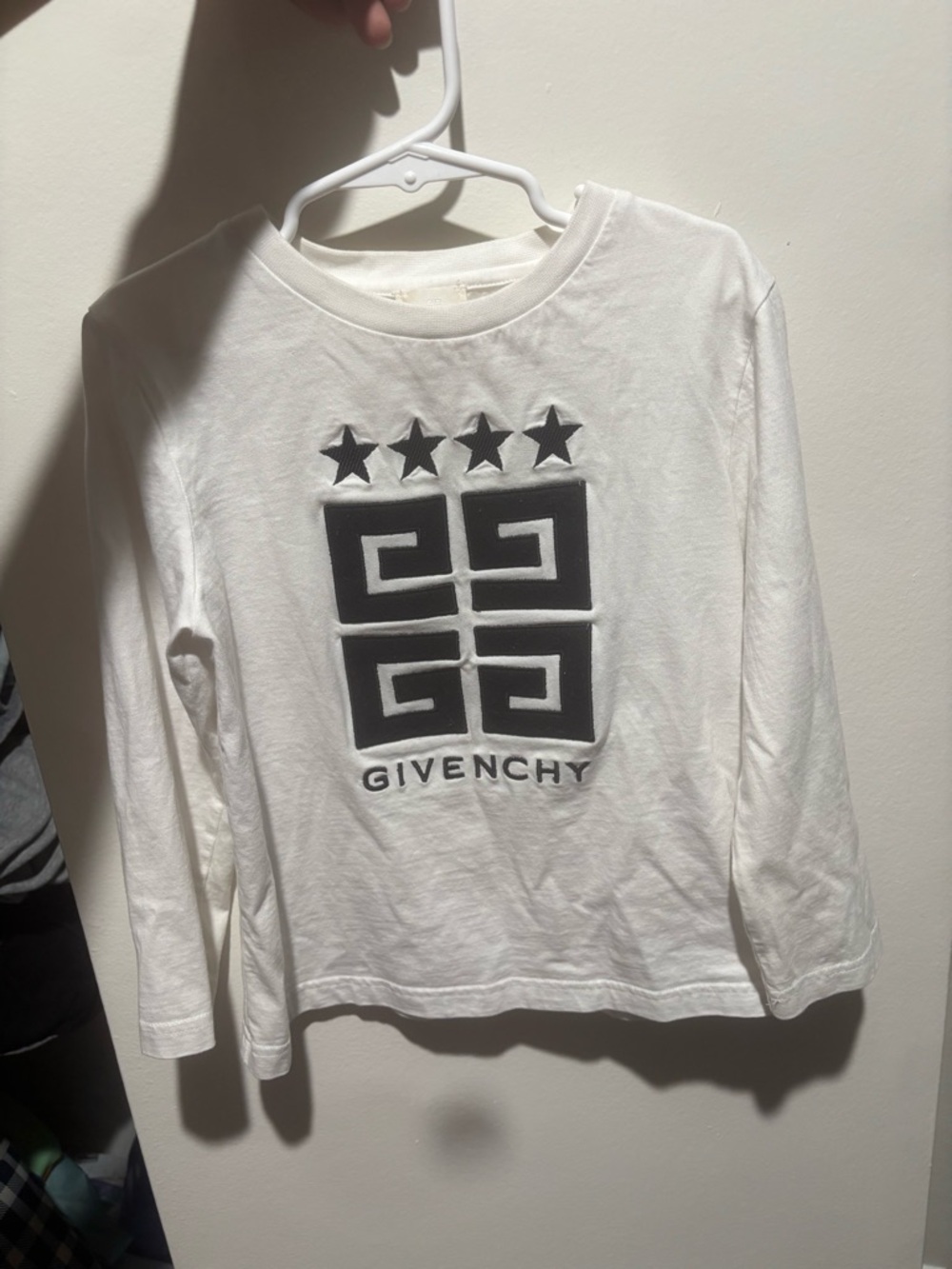 Givenchy White Long Sleeve Tee with Black Logo Stars
